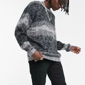 ASOS DESIGN fluffy textured knit sweater in gray yarn Large